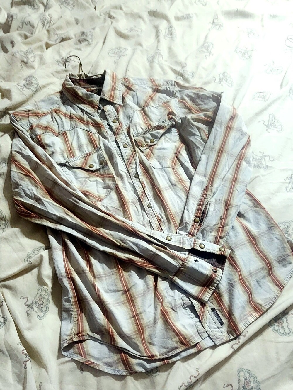 Wrangler Men's Plaid Button-Down Shirt - Light Blue & Brown